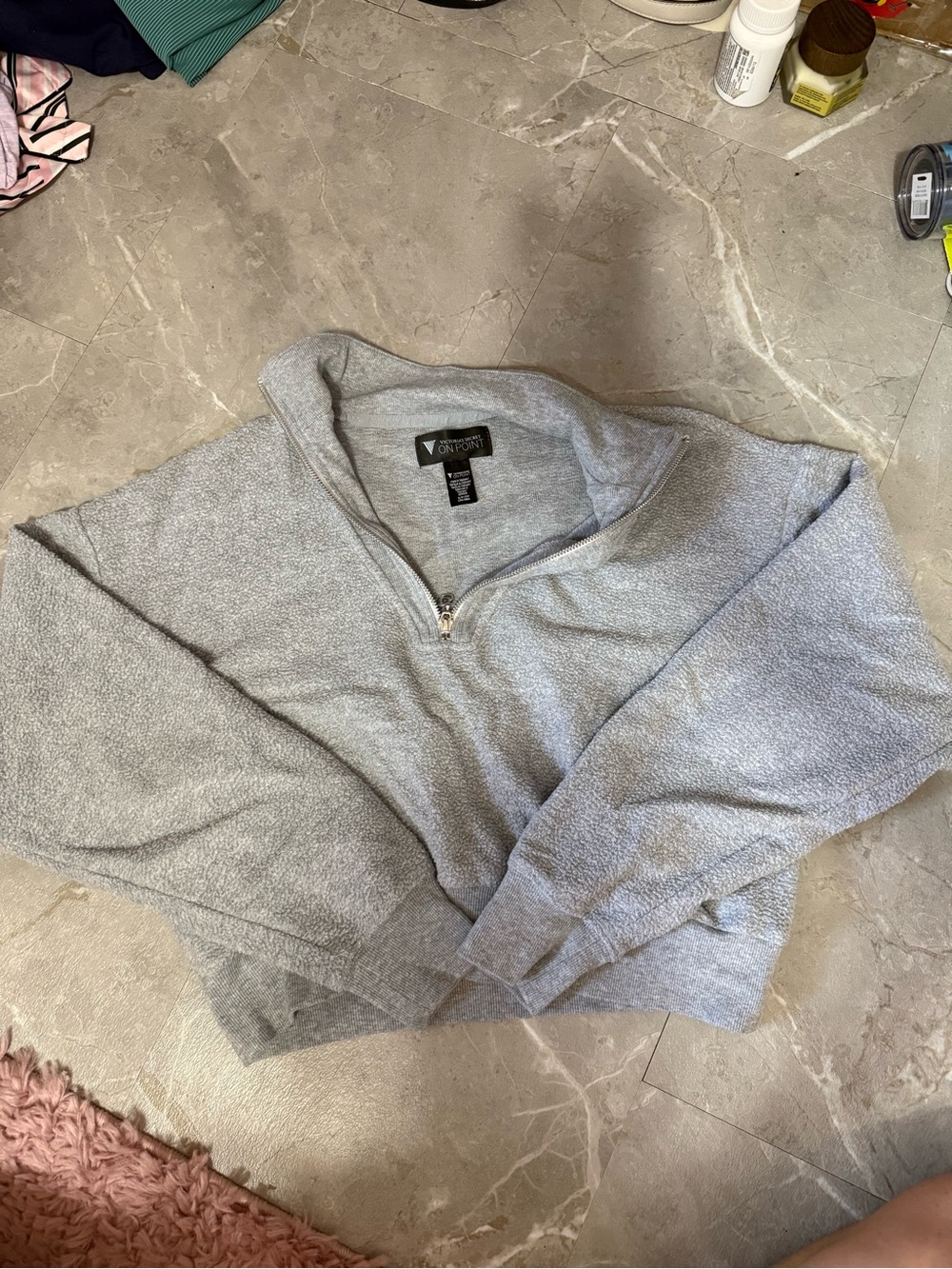 Victoria's Secret Light Gray Quarter-Zip Pullover Sweatshirt